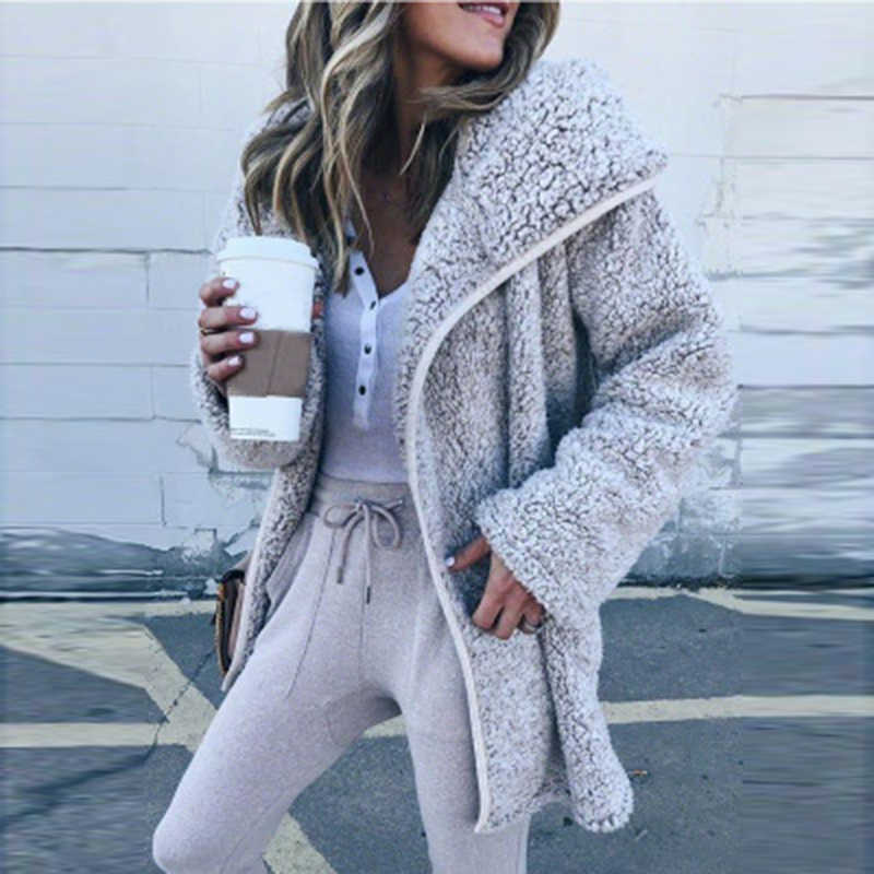 Fashion Metal Zipper Lamb Cashmere Plush Coat