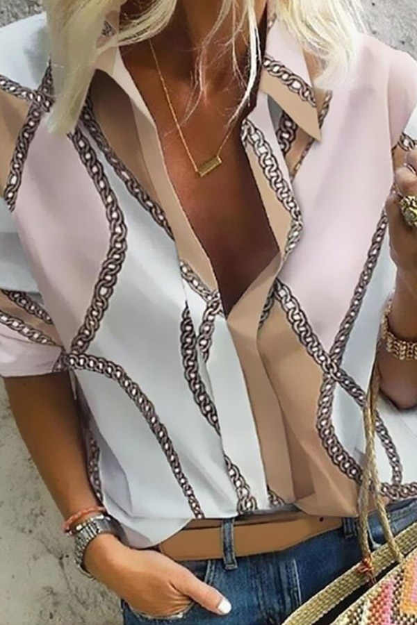 A Lapel Long Sleeve Printed Blouse